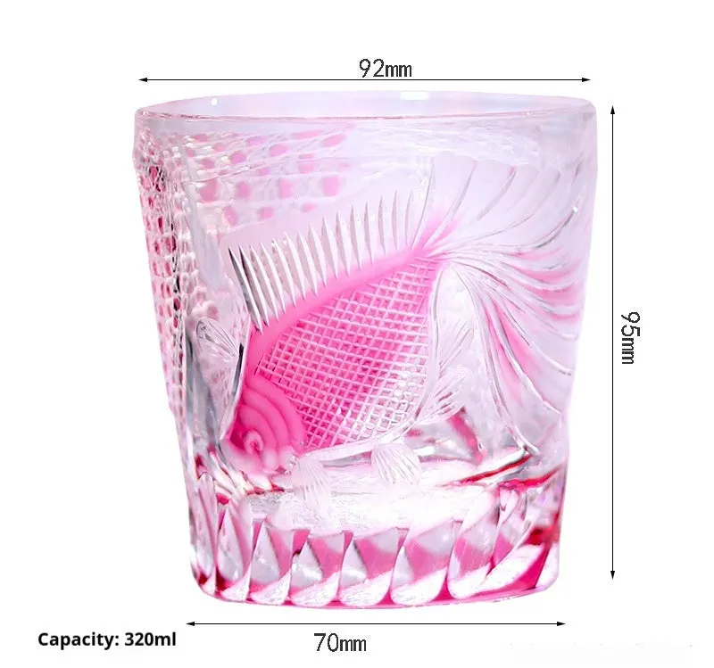 Japanese-style hand-carved crystal glass whiskey cup with wooden box in retro luxury design