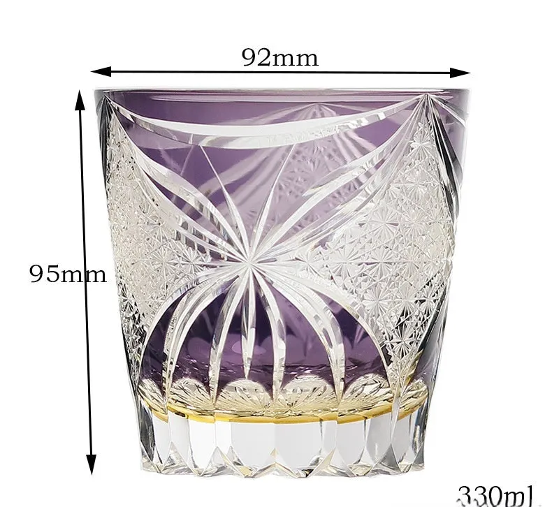 Japanese-style hand-carved crystal glass whiskey cup with wooden box in retro luxury design