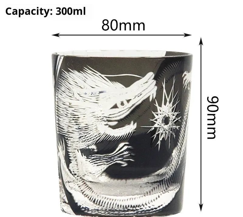 Japanese-style hand-carved crystal glass whiskey cup with wooden box in retro luxury design
