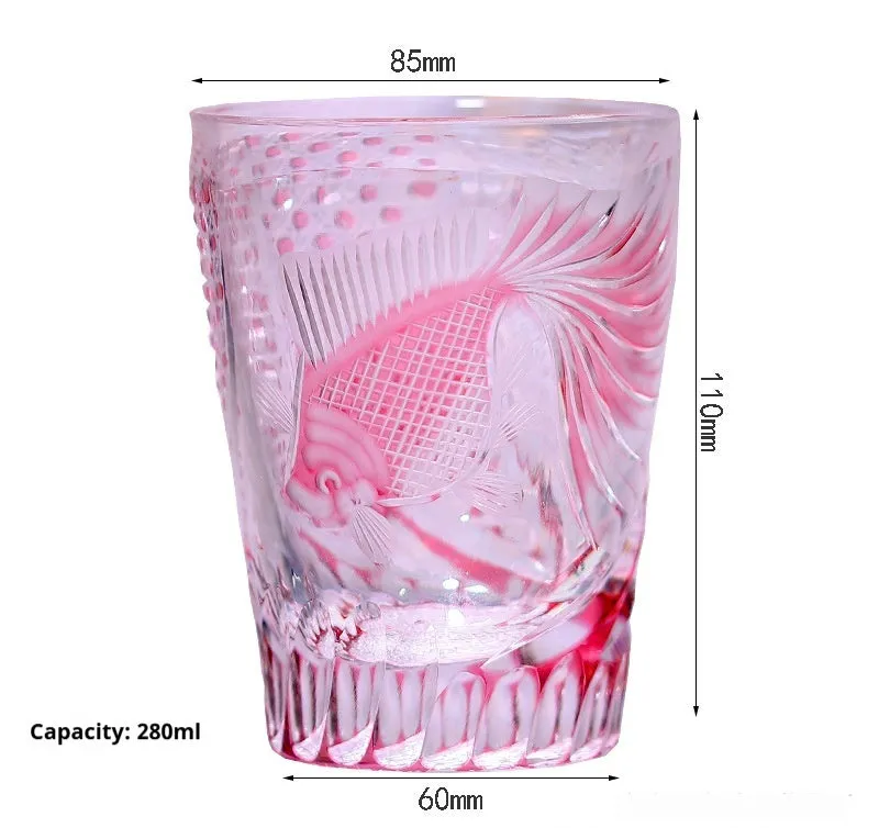 Japanese-style hand-carved crystal glass whiskey cup with wooden box in retro luxury design