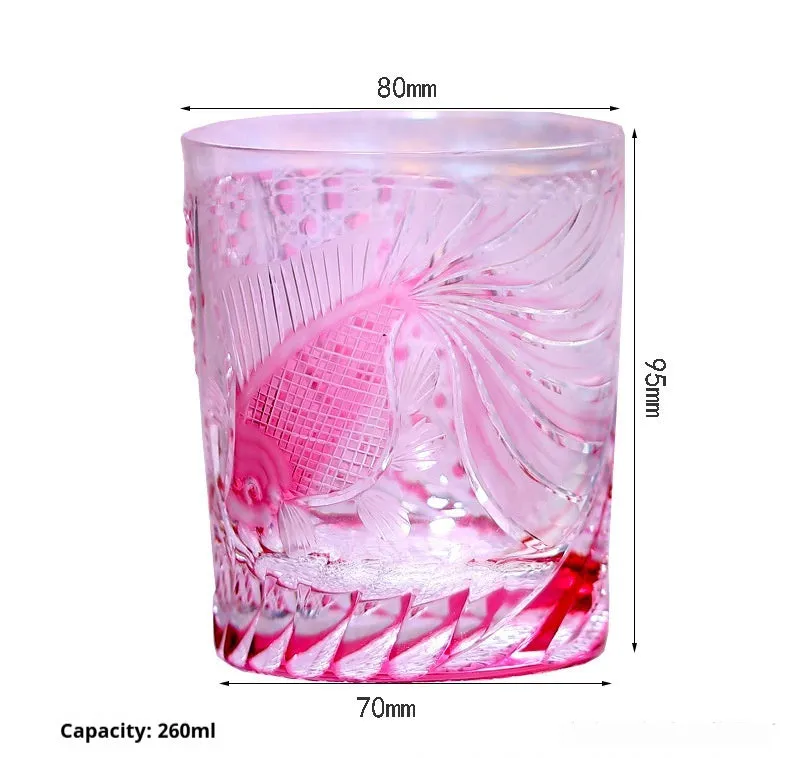 Japanese-style hand-carved crystal glass whiskey cup with wooden box in retro luxury design