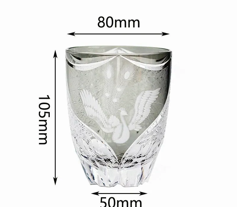 Japanese-style hand-carved crystal glass whiskey cup with wooden box in retro luxury design