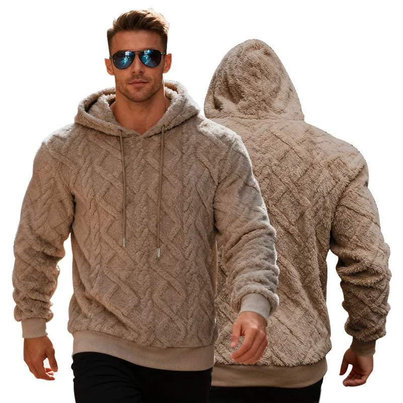 Casual heavy double-sided velvet loose pullover fleece lined sweatershirt in black, front view