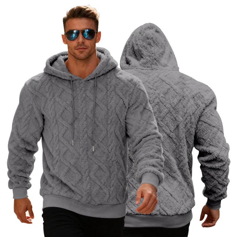 Casual heavy double-sided velvet loose pullover fleece lined sweatershirt in black, front view