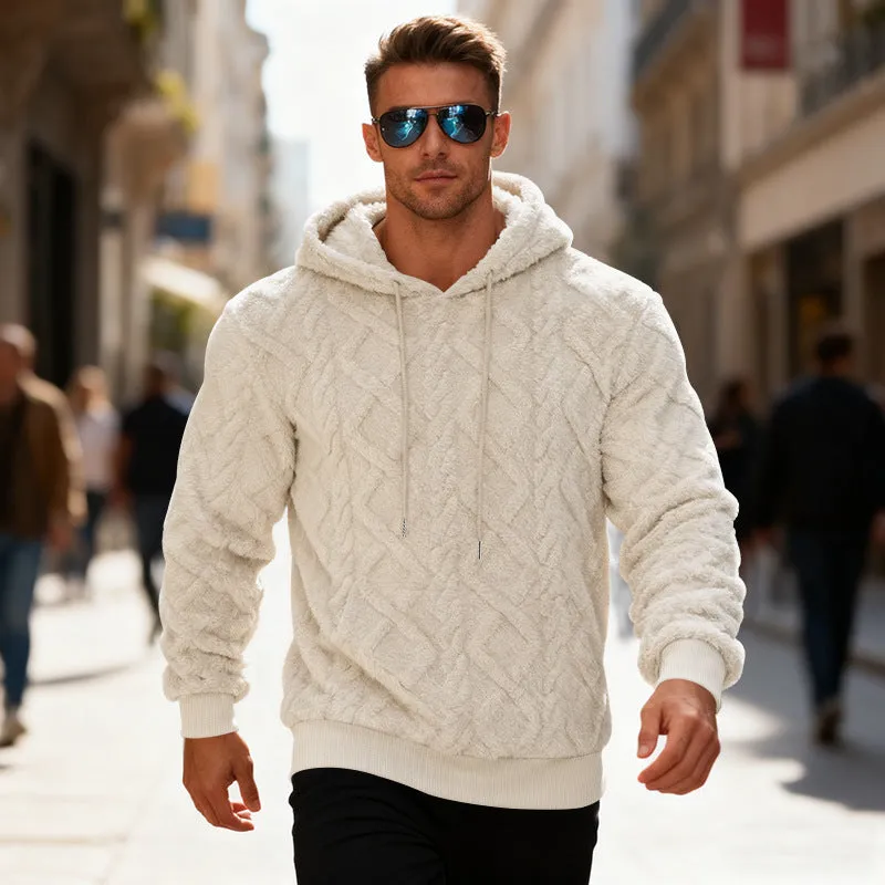 Casual heavy double-sided velvet loose pullover fleece lined sweatershirt in black, front view