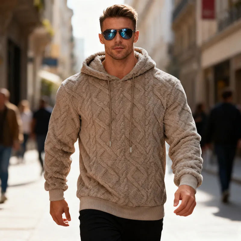 Casual heavy double-sided velvet loose pullover fleece lined sweatershirt in black, front view