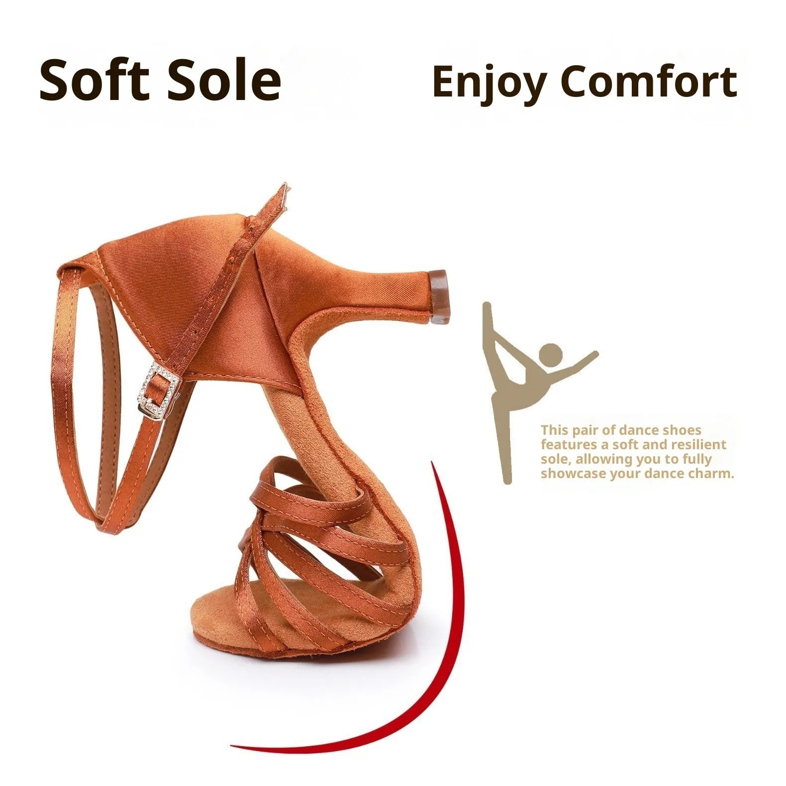 Women's Latin dance shoes with soft bottom, 5cm heel, and leather sole in beige colour