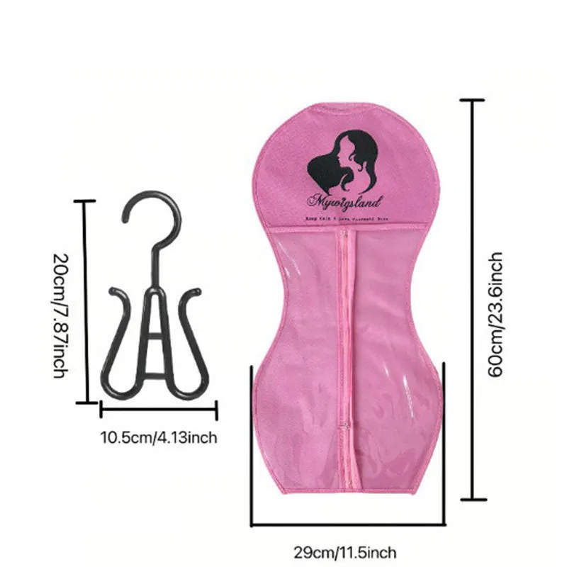 Non-woven zipper dustproof bag 29cm x 60cm for wig storage with hook, black colour