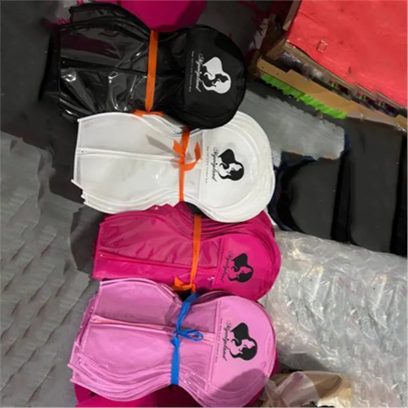 Non-woven zipper dustproof bag 29cm x 60cm for wig storage with hook, black colour