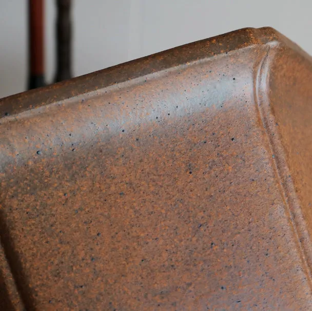Antique-style hexagonal ceramic orchid bonsai pot in Squared Off Hexagon colour, handmade with purple sand craft