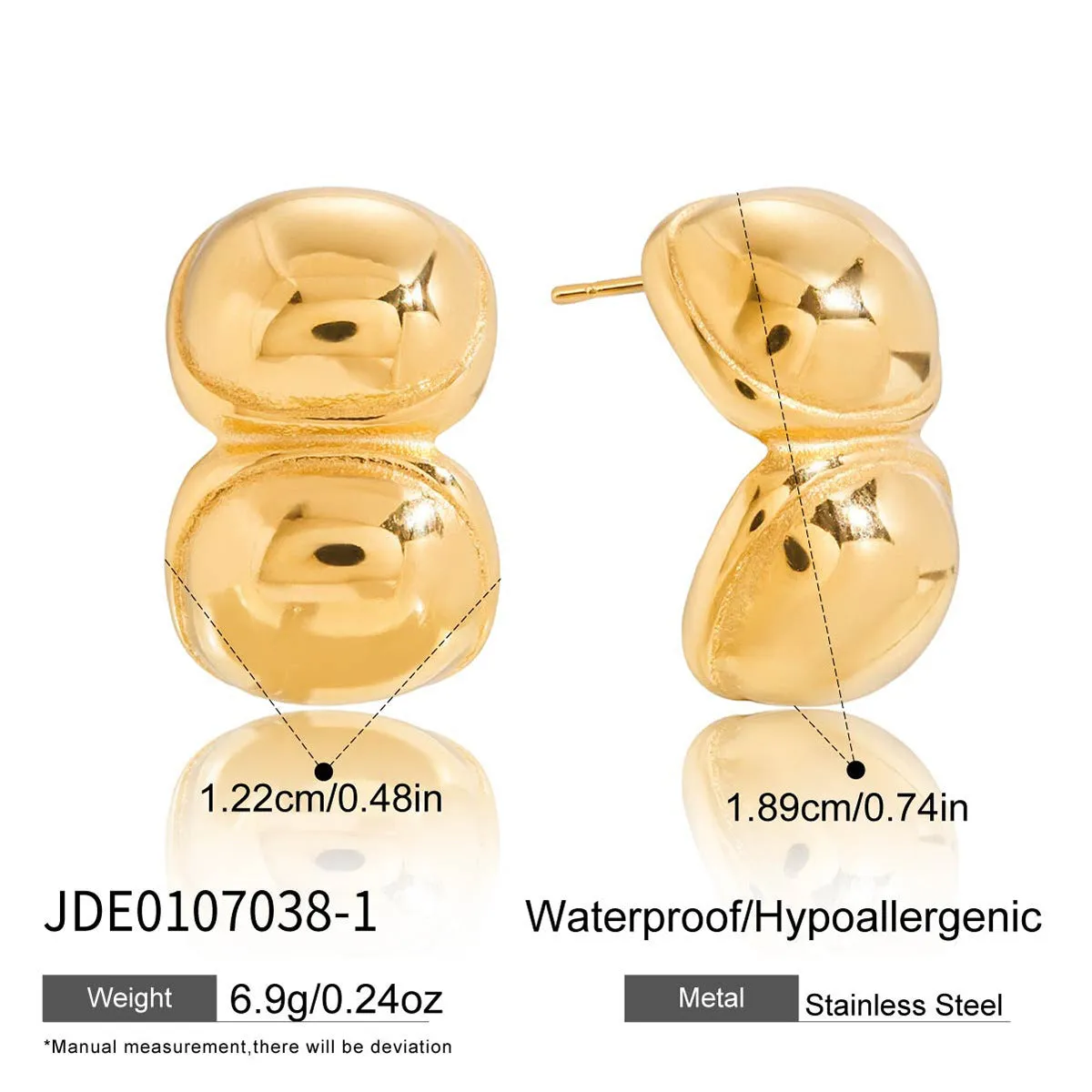 Stainless steel geometric quadrilateral earrings with electroplated finish in colour JDE0107038