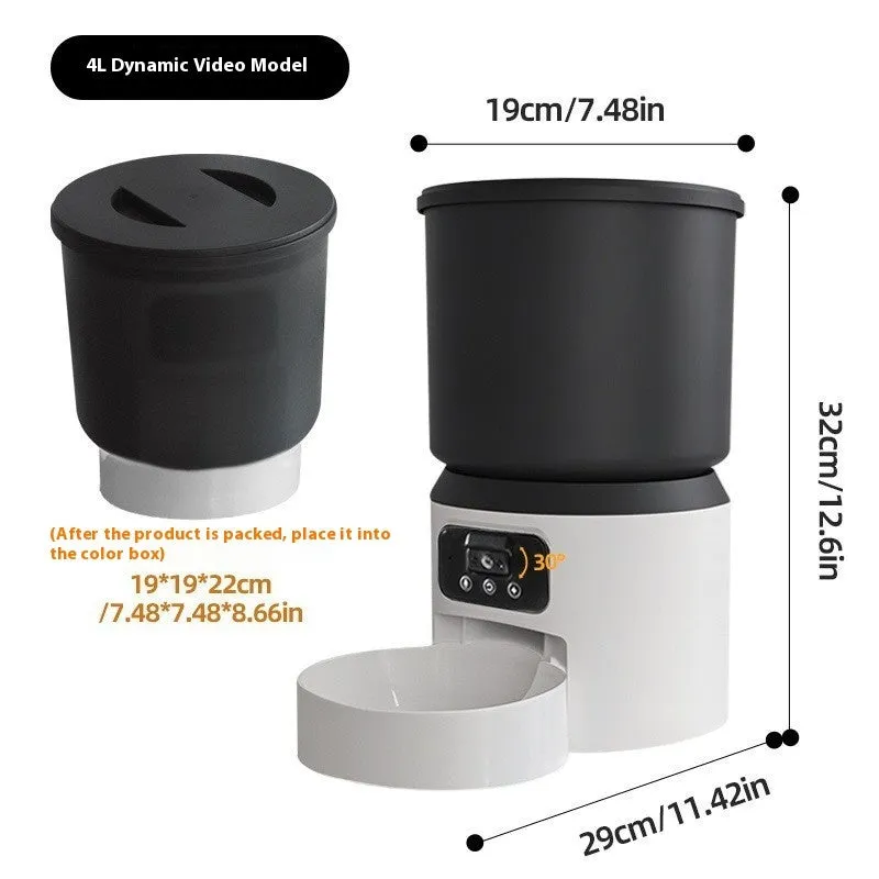 4 litre smart pet feeder with mobile app showing remote scheduling interface