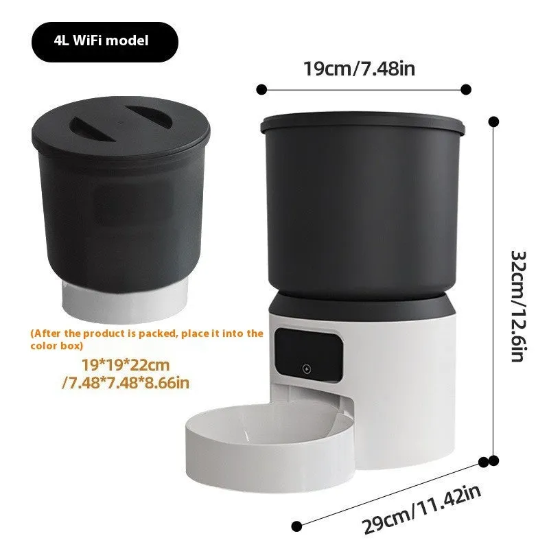 4 litre smart pet feeder with mobile app showing remote scheduling interface