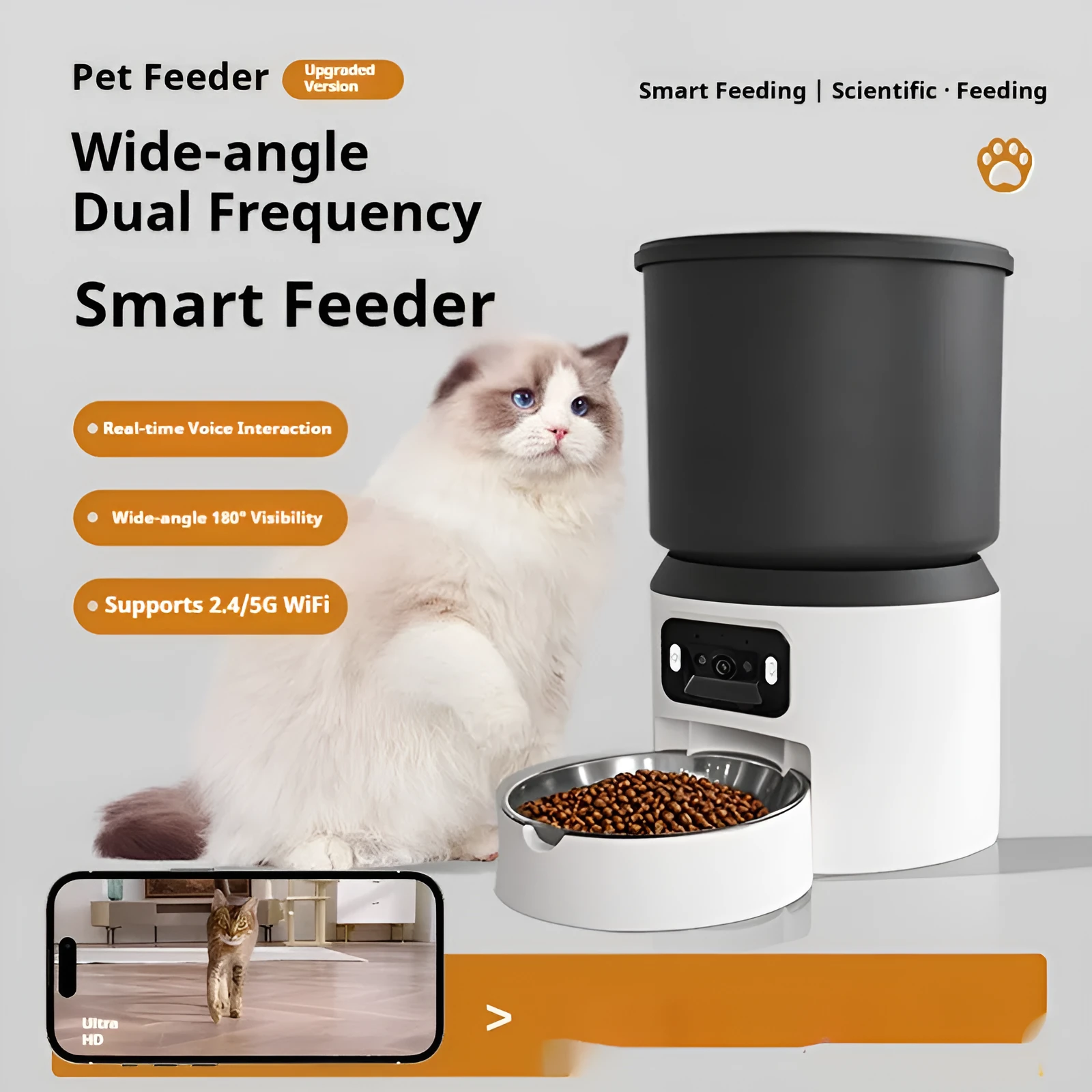 4 litre smart pet feeder with mobile app showing remote scheduling interface