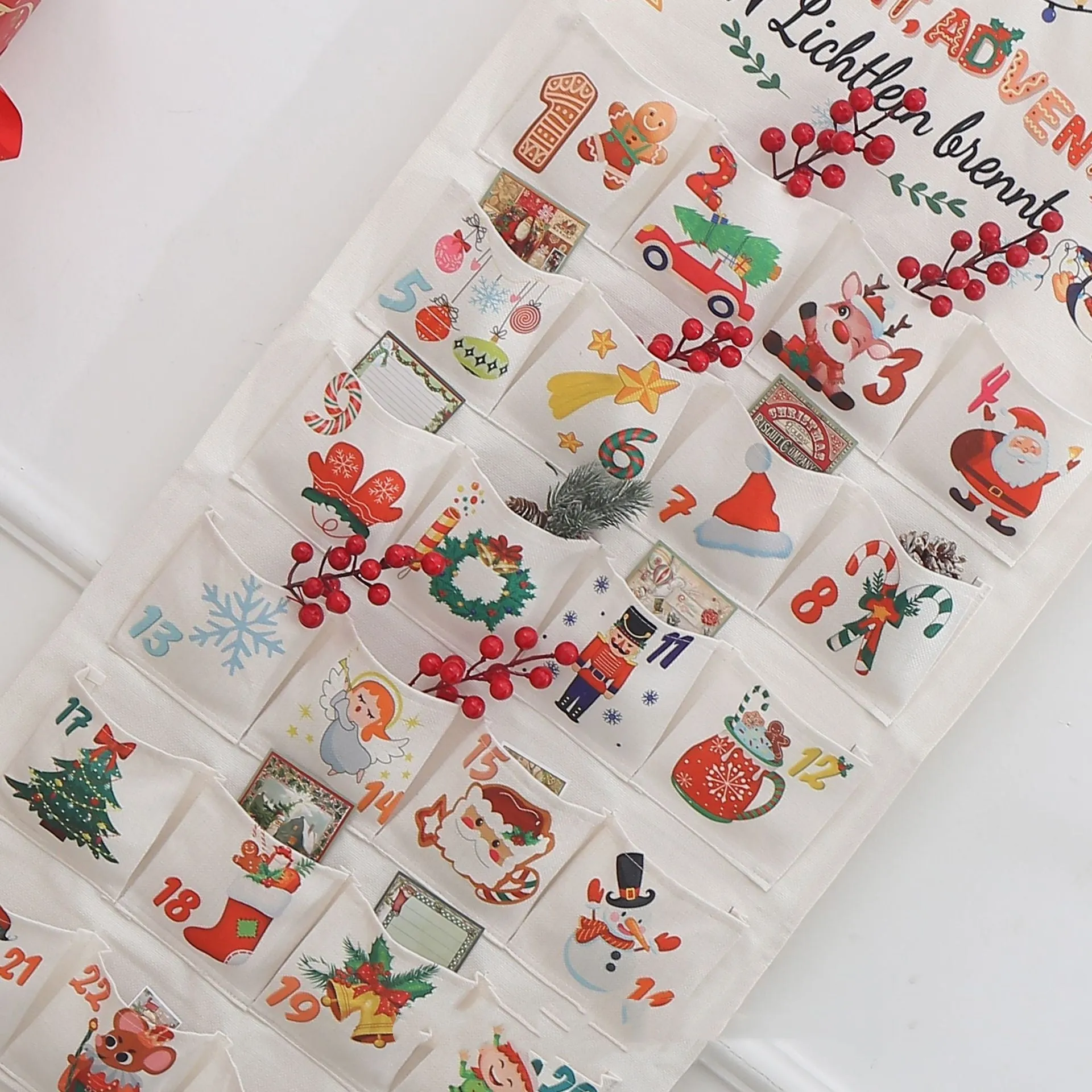 Brocade Christmas advent calendar gift bag with silk screen print, 50x100cm, Colour 01