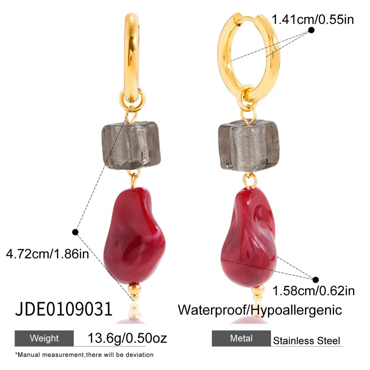 Resin earrings geometric quadrilateral shape antique style electroplated finish women's accessories