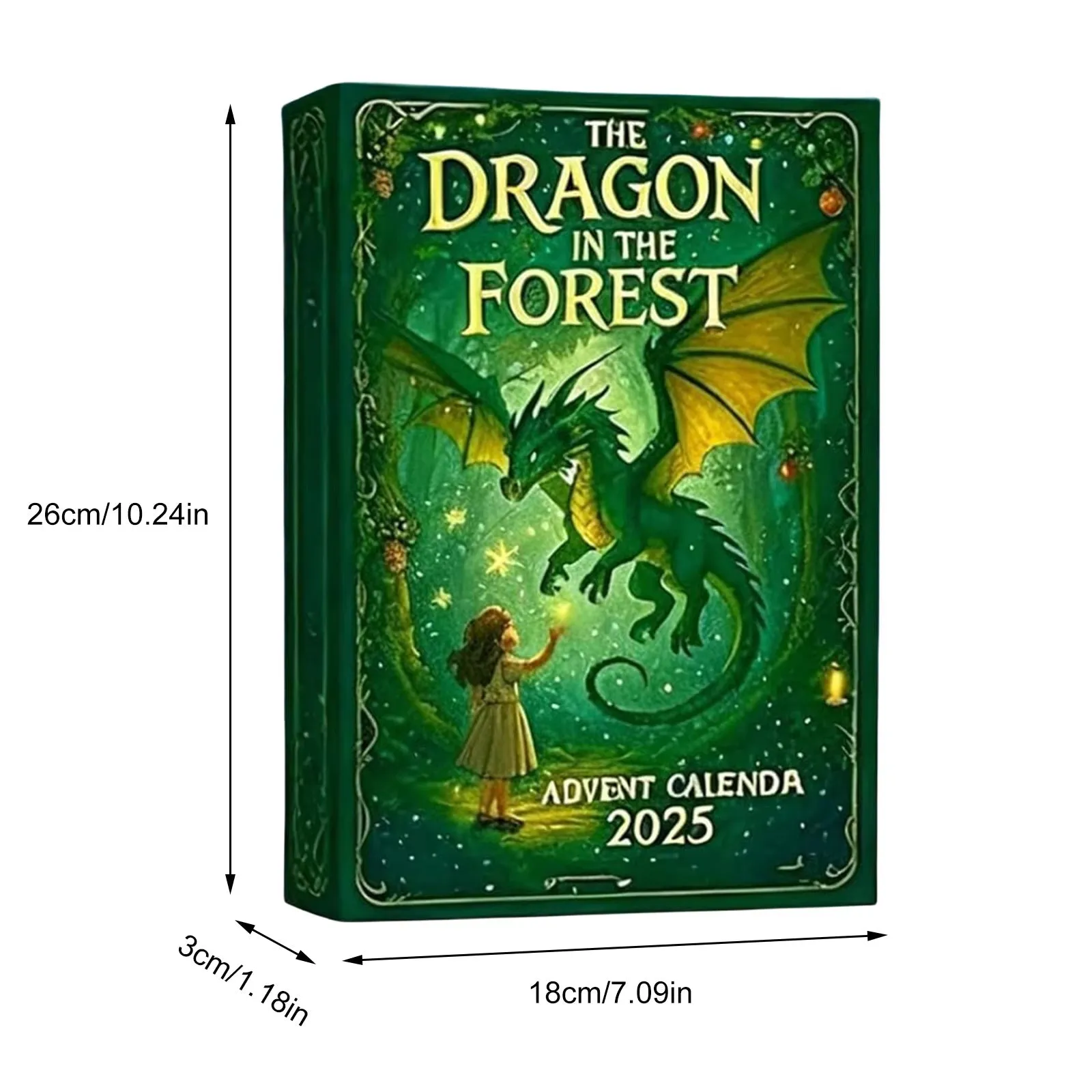Forest Dragon advent calendar 26x18cm with printed acrylic pendants hanging on a wall