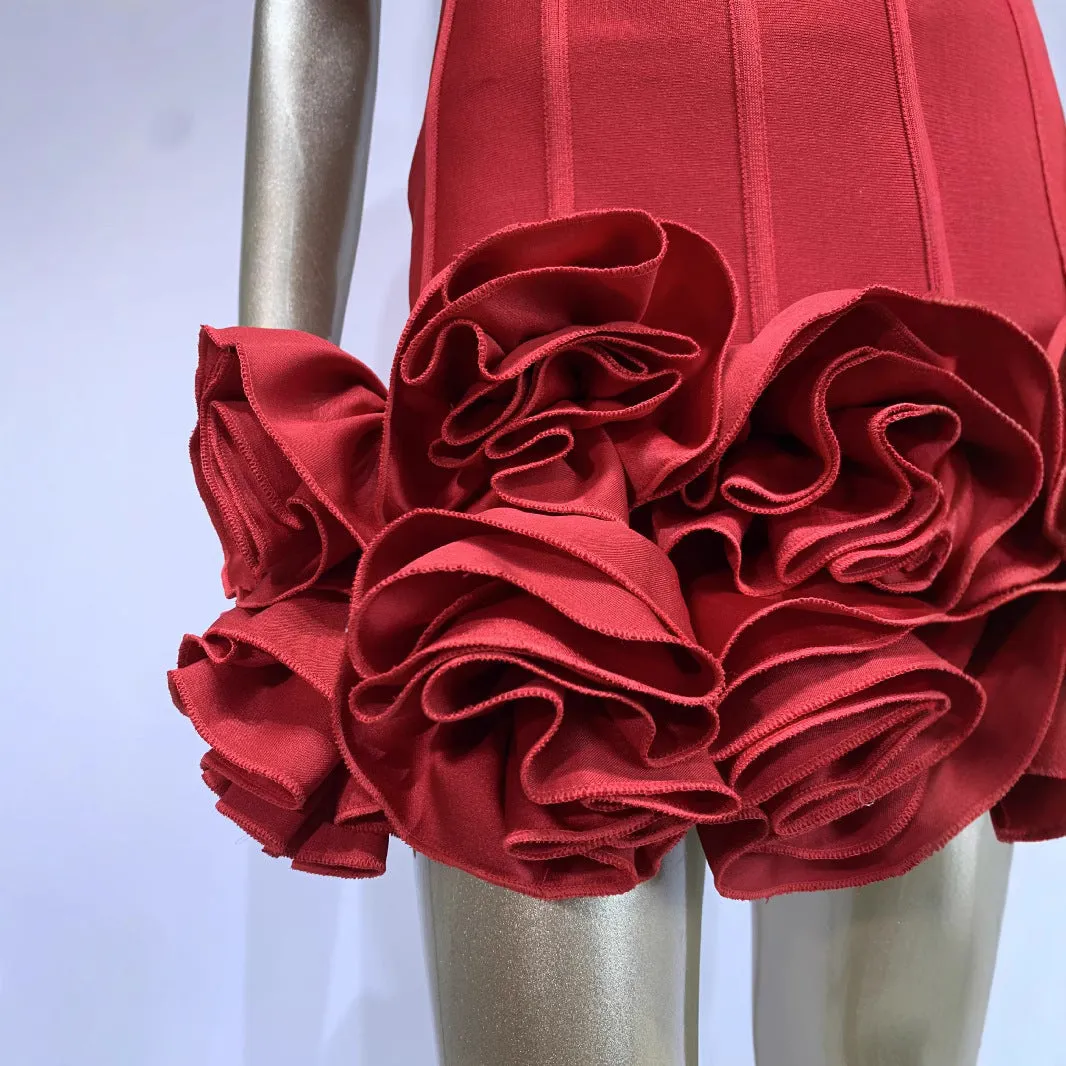 Women's solid colour polyester dress with mid waist in red, white, or black options