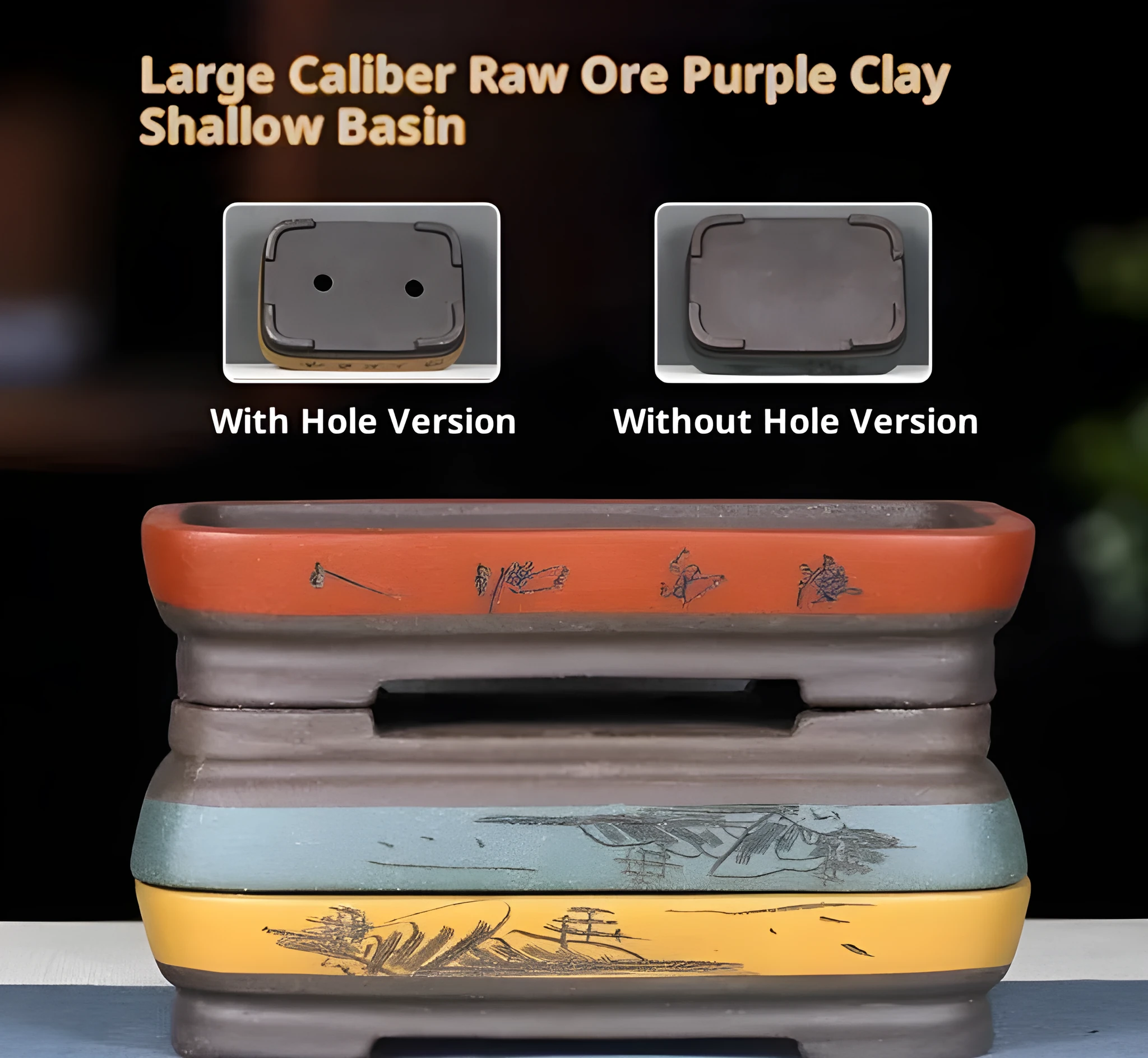 Rectangular non-woven fabric bonsai pot in blue with purple clay flowerpot for indoor plants
