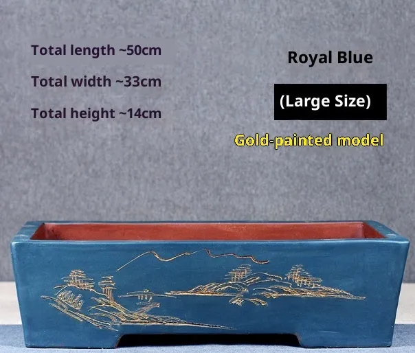 Rectangular non-woven fabric bonsai pot in blue with purple clay flowerpot for indoor plants