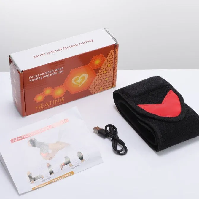 Black red light heat wrist massage strap with 36 LED beads and vibration function on a plain background