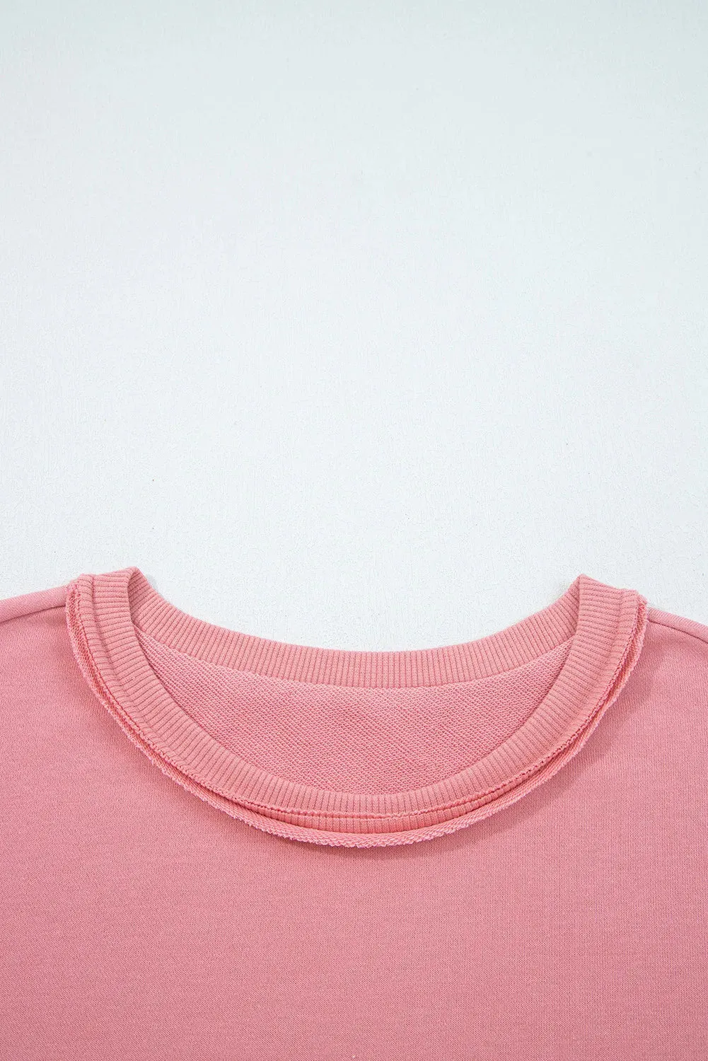 Peach Blossom pink floral applique baggy pullover sweatshirt for women loose fit long sleeves