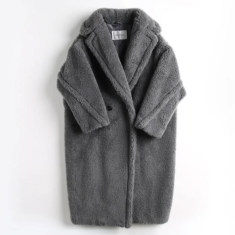 Women's Wool Coat Long Pink Wool Alpaca Fleecefiber Fur Coat Urban Style Temperament Commute Medium Length Coat Conventional Sleeve Long Sleeve XS S M Sizes