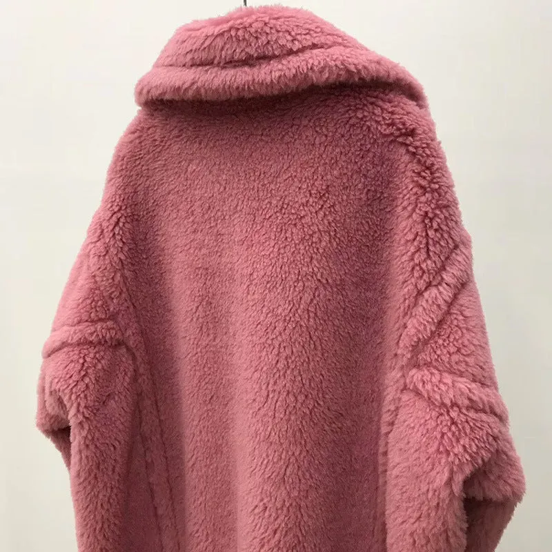 Women's Wool Coat Long Pink Wool Alpaca Fleecefiber Fur Coat Urban Style Temperament Commute Medium Length Coat Conventional Sleeve Long Sleeve XS S M Sizes