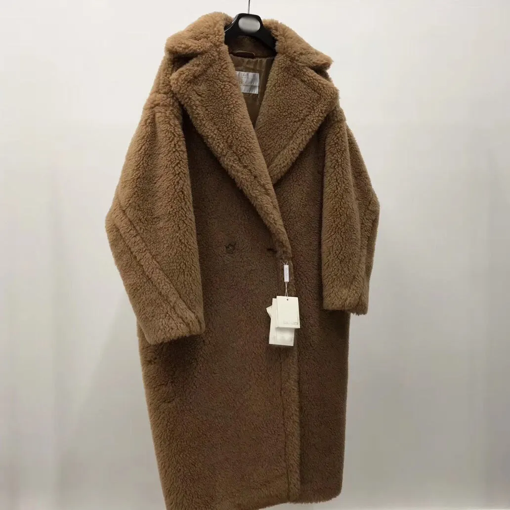 Women's Wool Coat Long Pink Wool Alpaca Fleecefiber Fur Coat Urban Style Temperament Commute Medium Length Coat Conventional Sleeve Long Sleeve XS S M Sizes