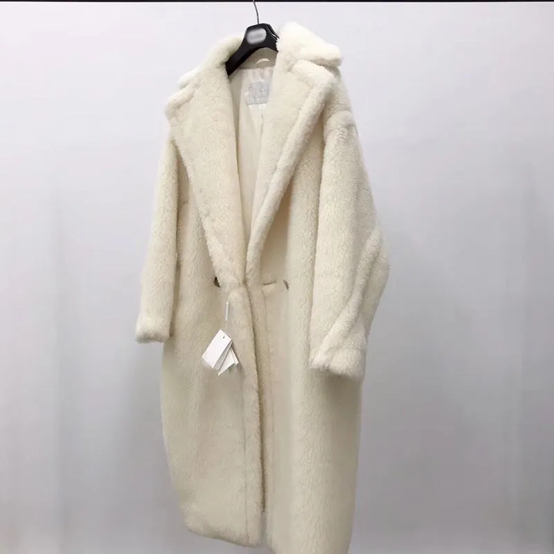 Women's Wool Coat Long Pink Wool Alpaca Fleecefiber Fur Coat Urban Style Temperament Commute Medium Length Coat Conventional Sleeve Long Sleeve XS S M Sizes