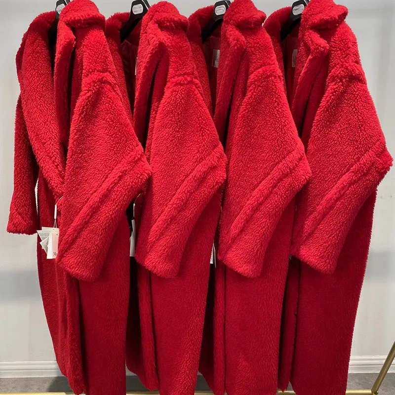 Women's Wool Coat Long Pink Wool Alpaca Fleecefiber Fur Coat Urban Style Temperament Commute Medium Length Coat Conventional Sleeve Long Sleeve XS S M Sizes