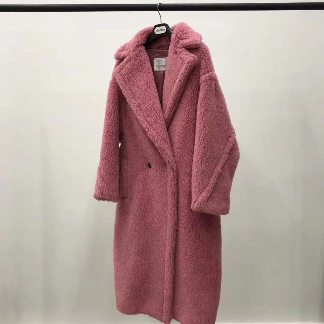 Women's Wool Coat Long Pink Wool Alpaca Fleecefiber Fur Coat Urban Style Temperament Commute Medium Length Coat Conventional Sleeve Long Sleeve XS S M Sizes