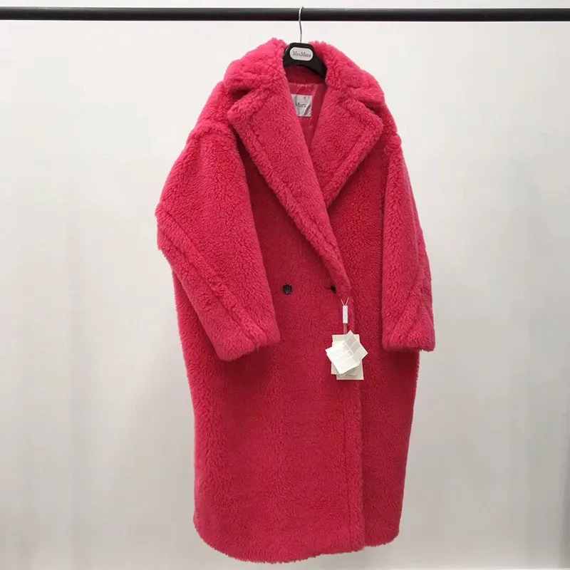 Women's Wool Coat Long Pink Wool Alpaca Fleecefiber Fur Coat Urban Style Temperament Commute Medium Length Coat Conventional Sleeve Long Sleeve XS S M Sizes