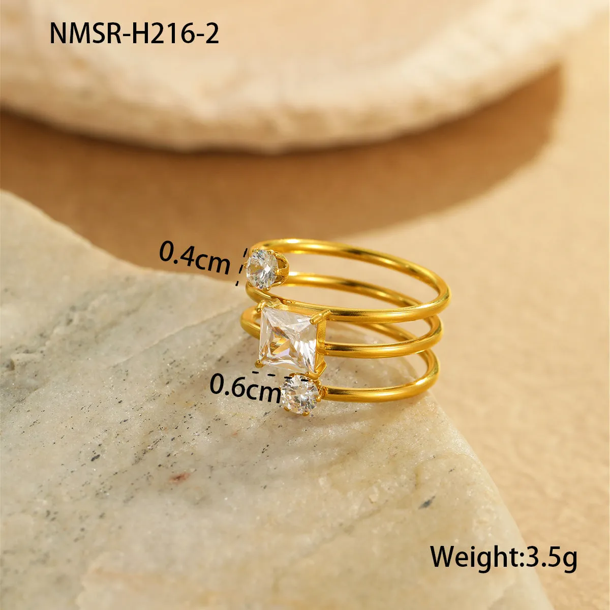Non-fading inlaid zircon stainless steel open mouth ring for women in horse eye style with electroplated finish