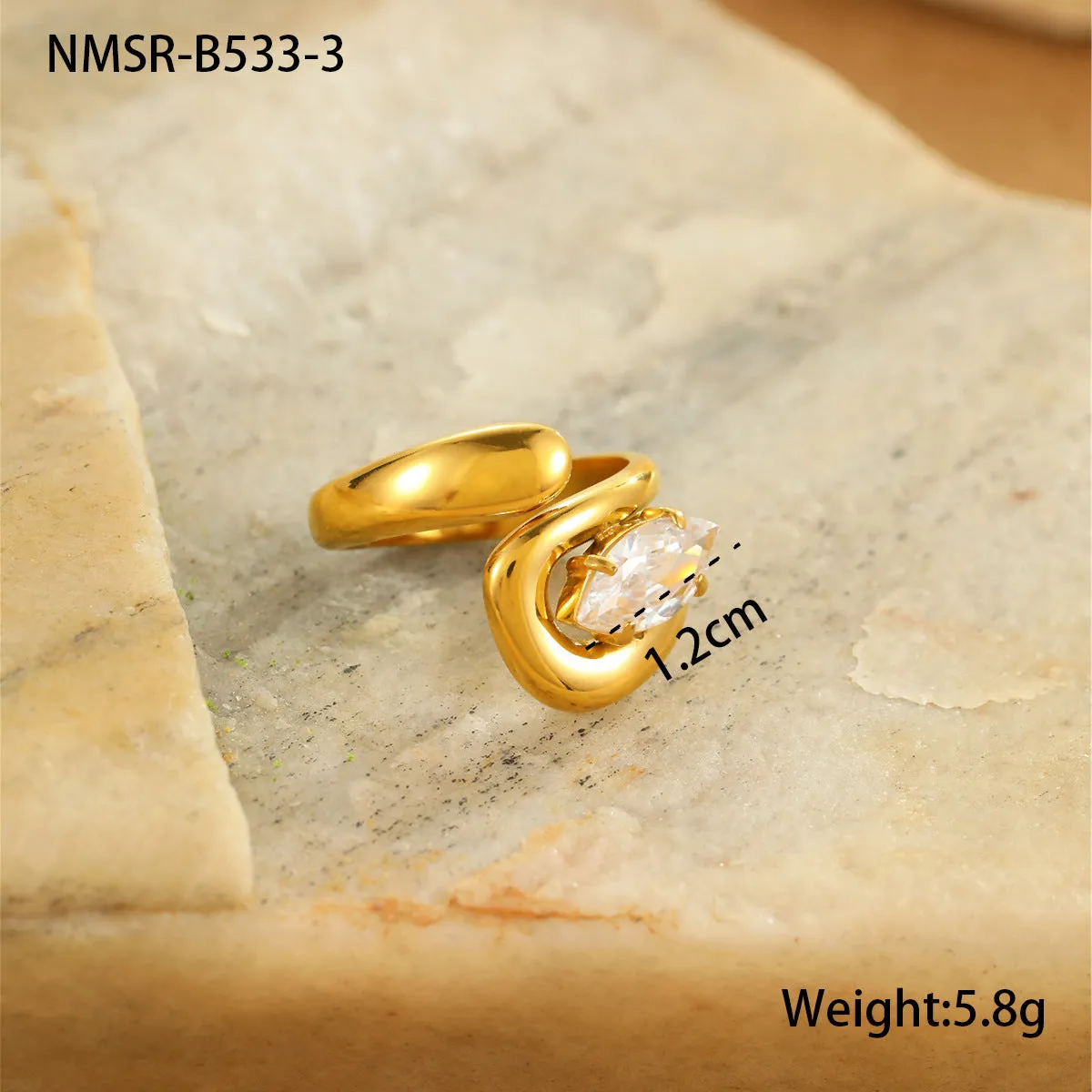 Non-fading inlaid zircon stainless steel open mouth ring for women in horse eye style with electroplated finish