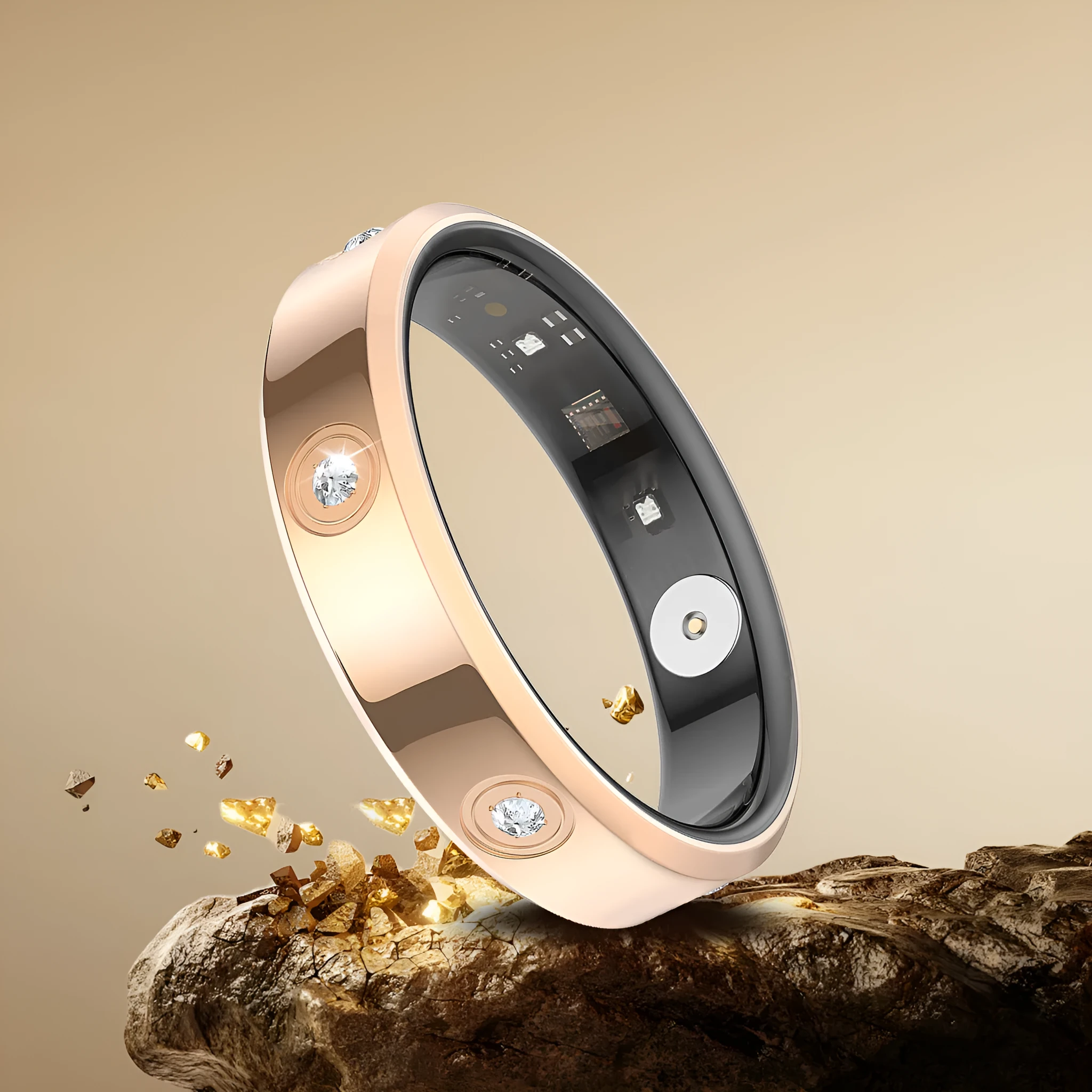 Silver intelligent smart ring with line charger, finger worn for blood oxygen and heart rate exercise monitoring