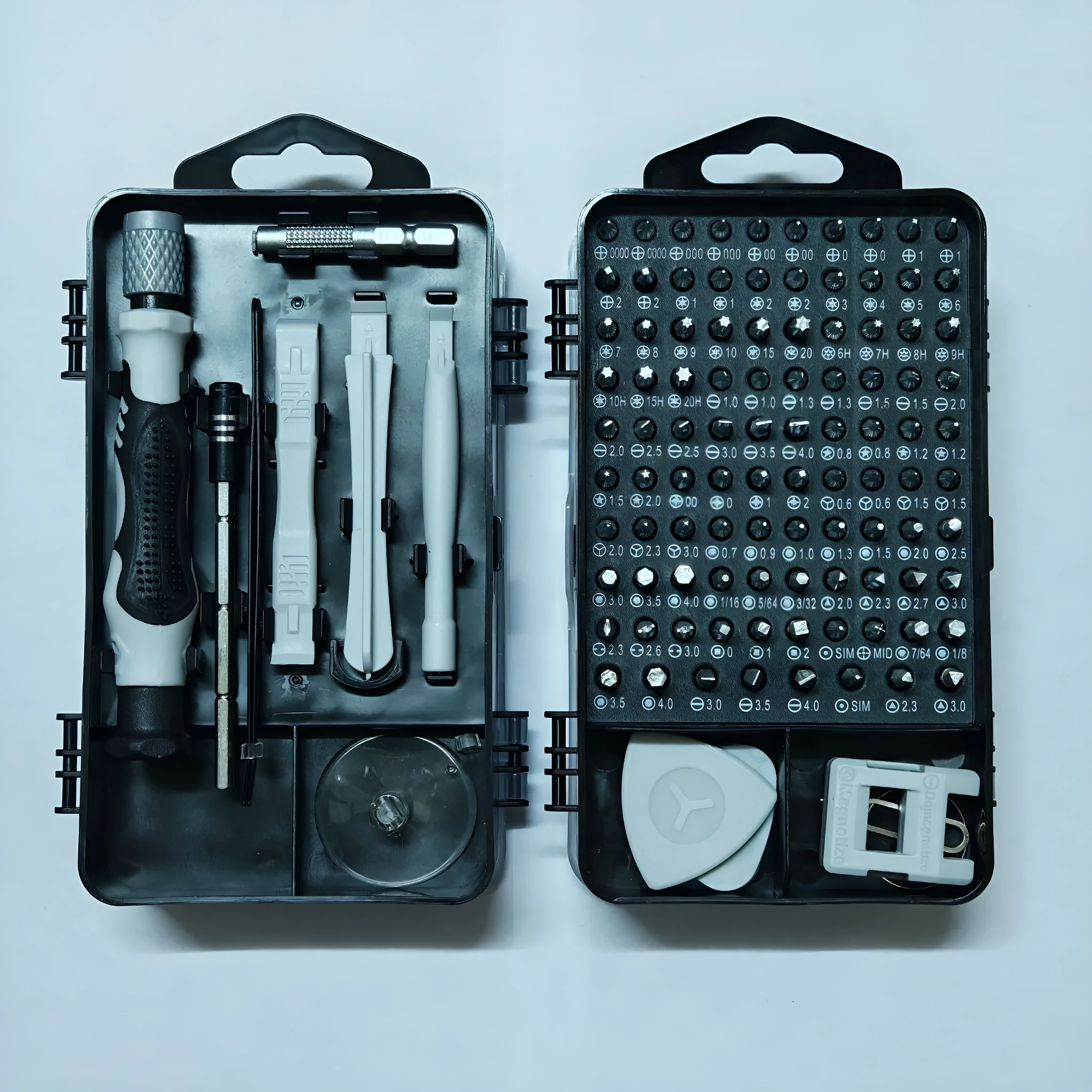 115-in-one manual screwdriver tool set with carbon steel cutter head and 90mm bar on a flat surface