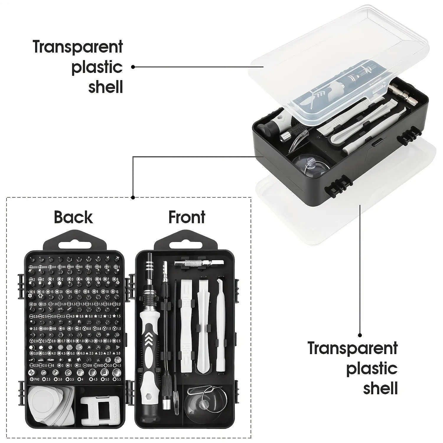 115-in-one manual screwdriver tool set with carbon steel cutter head and 90mm bar on a flat surface