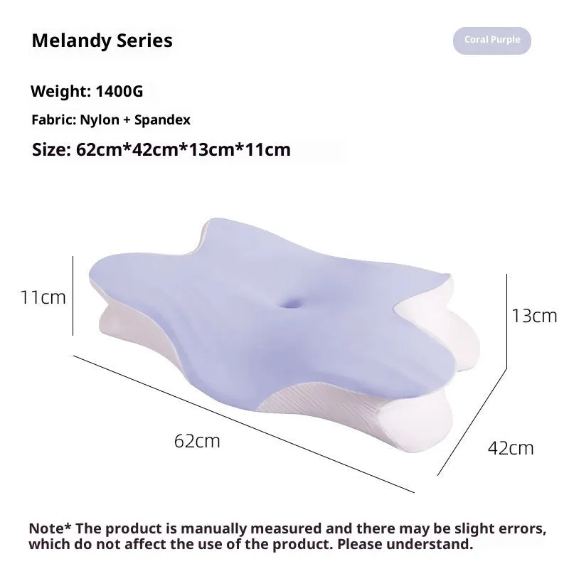 Slow rebound memory foam butterfly pillow in volcanic ash colour with dimpled cover, 62x42x11x13cm