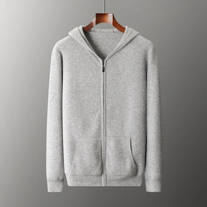 Men's wool coat casual pants suit hooded thickening long sleeve in light gray