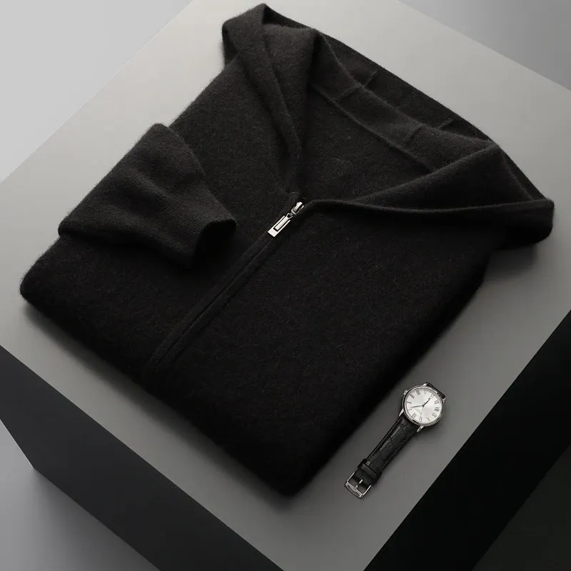 Men's wool coat casual pants suit hooded thickening long sleeve in light gray