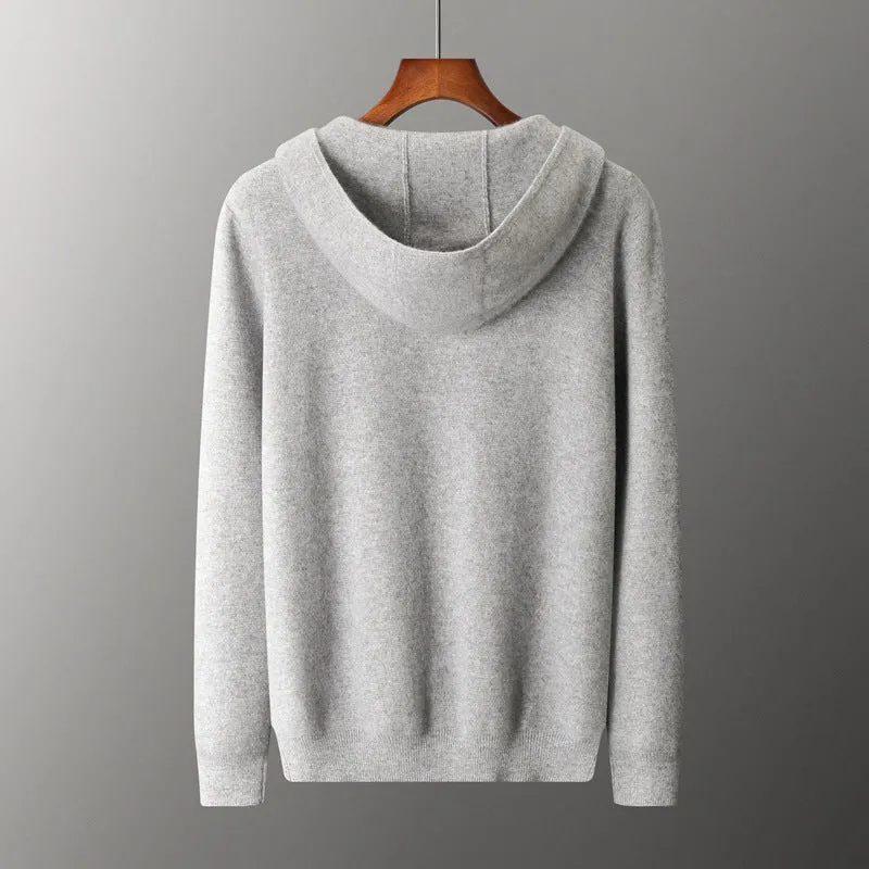 Men's wool coat casual pants suit hooded thickening long sleeve in light gray