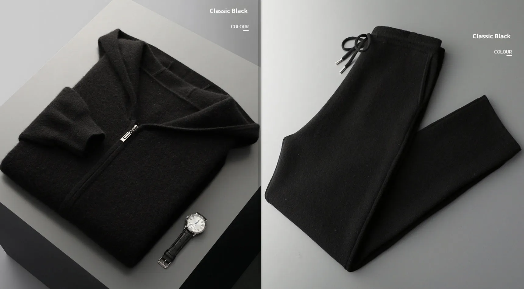 Men's wool coat casual pants suit hooded thickening long sleeve in light gray