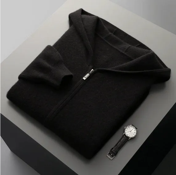 Men's wool coat casual pants suit hooded thickening long sleeve in light gray