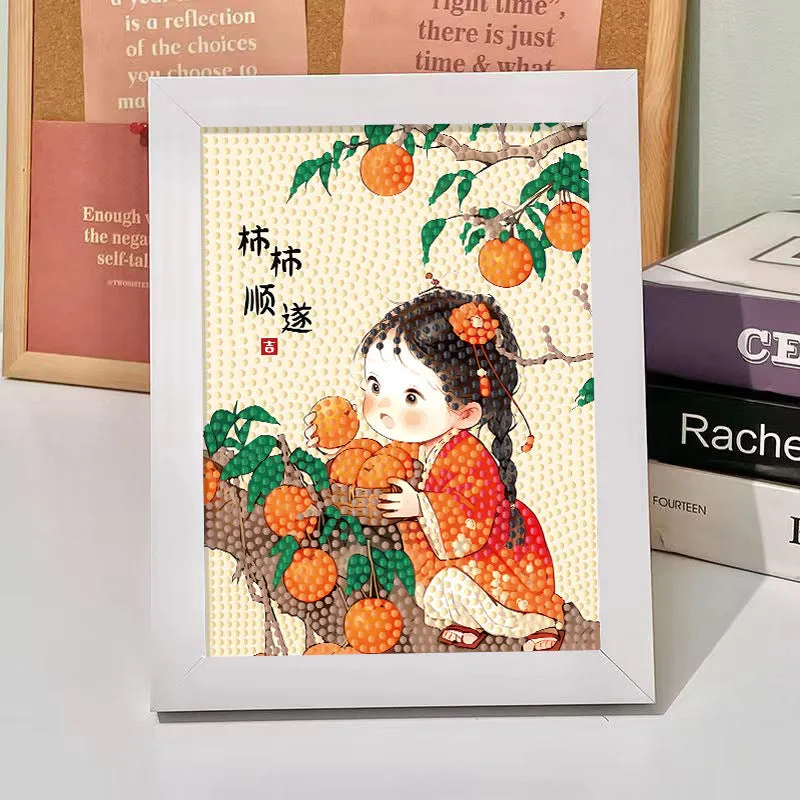 Children's DIY diamond painting kit with cartoon panda, canvas, and plastic frame