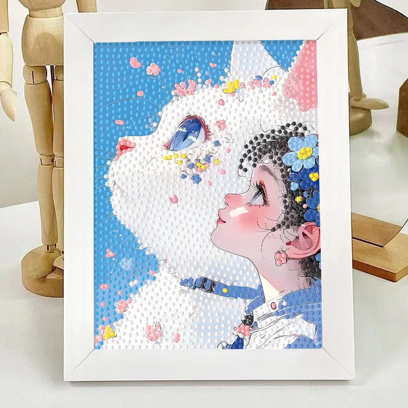 Children's DIY diamond painting kit with cartoon panda, canvas, and plastic frame