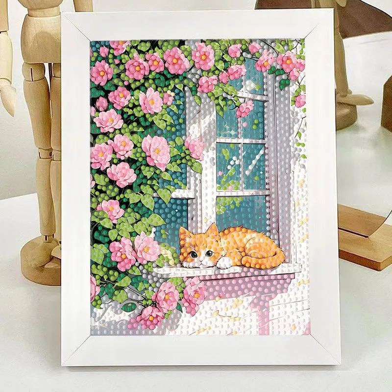 Children's DIY diamond painting kit with cartoon panda, canvas, and plastic frame