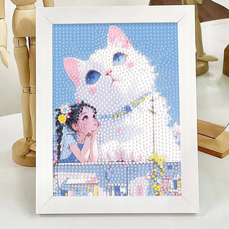 Children's DIY diamond painting kit with cartoon panda, canvas, and plastic frame