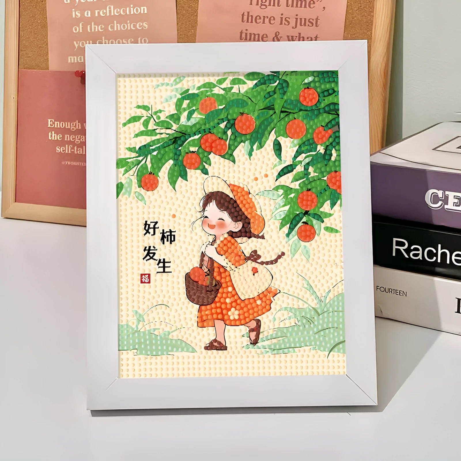 Children's DIY diamond painting kit with cartoon panda, canvas, and plastic frame