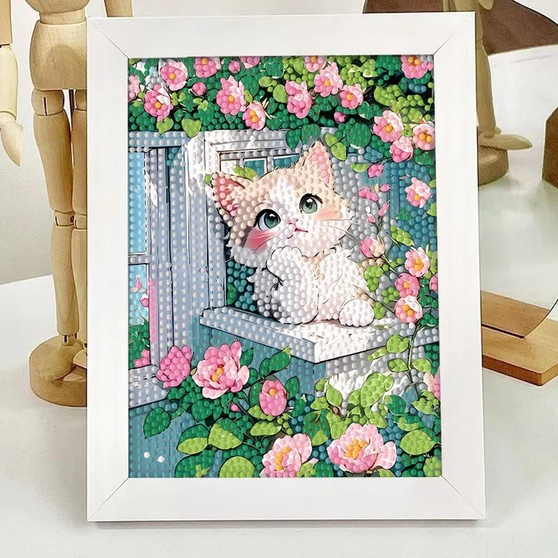Children's DIY diamond painting kit with cartoon panda, canvas, and plastic frame